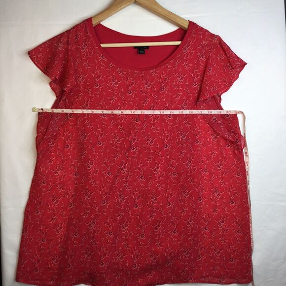 Ann Taylor Blouse Top Short Sleeve Semi Sheer Lined Red Size Large scoop neck - Picture 2 of 7